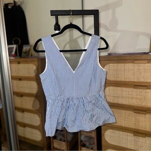 J. Crew Blue and White Striped Sleeveless Blouse